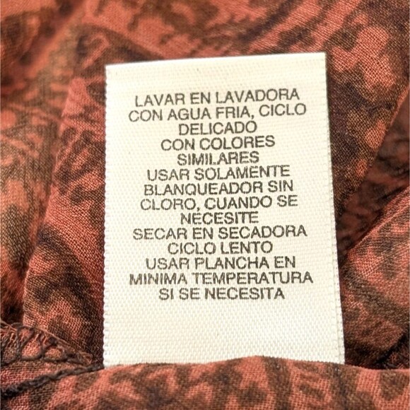 Liz Claiborne Women's Blouse Size LT Brown Paisley 3/4 Sleeve Semi-Sheer Boho - Picture 5 of 10